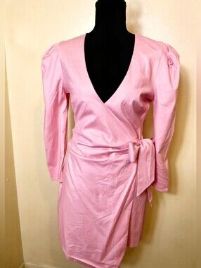 Camila Coelho Light Pink Long-Sleeve Wrap Dress with Side Tie